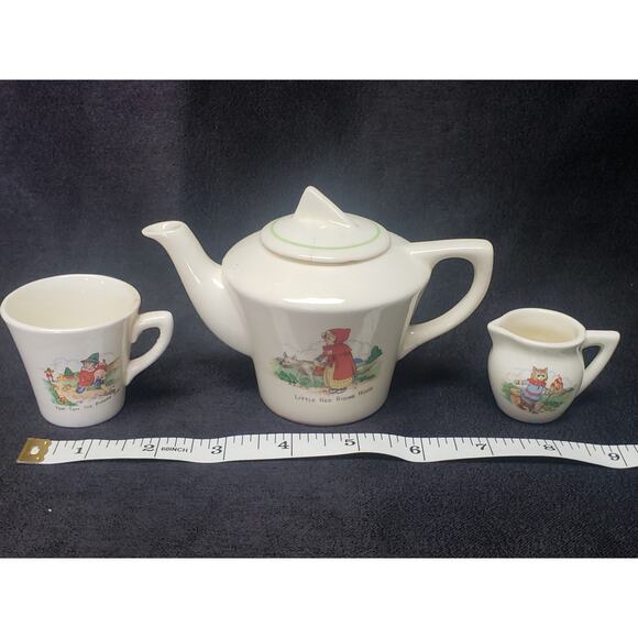 Vintage Sylvan Childs Nursery Rhyme Tea Set | Cup Tea Pot - Saucer Kids Play Set - Picture 9 of 16